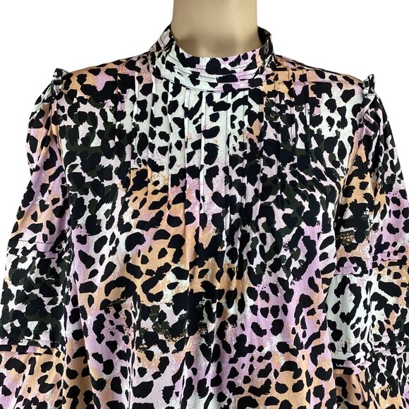 Veronica Beard Top Size 10 Lety Leopard‎ Print Silk Blend Blouse - Picture 5 of 9